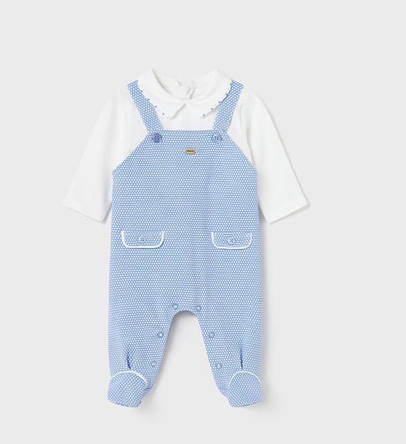 Actual product image MAYORAL Bib romper long sleeve made from sustainable cotton (68, 74)