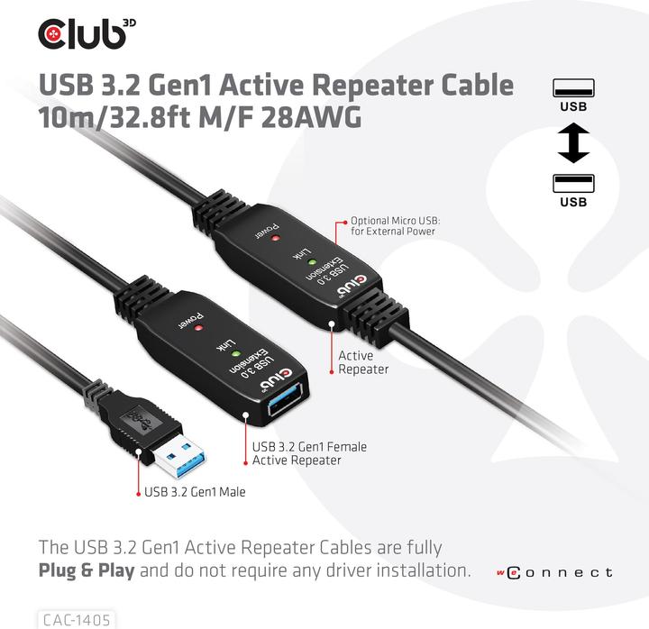 Produktbild Club 3D USB A – USB A (10 m, USB 3.2)
