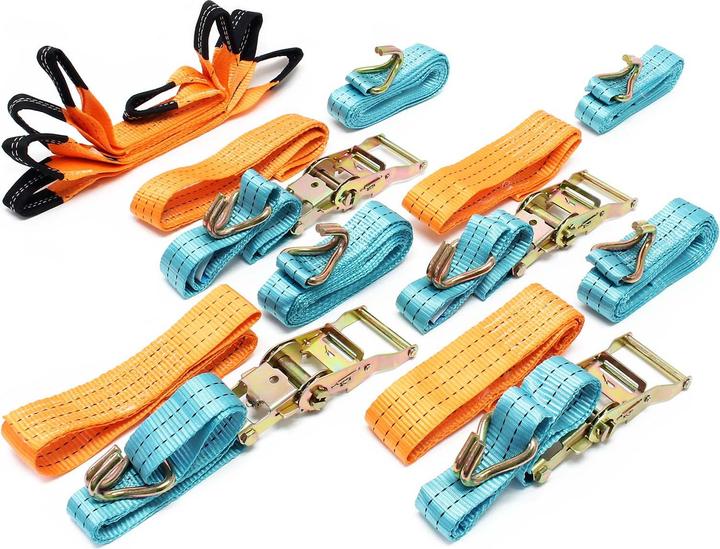 Actual product image Wiltec Ratchet Tie Down Strap Set of 4 Straps for Transport with Double J Hook 50mmx3.5m, 300daN