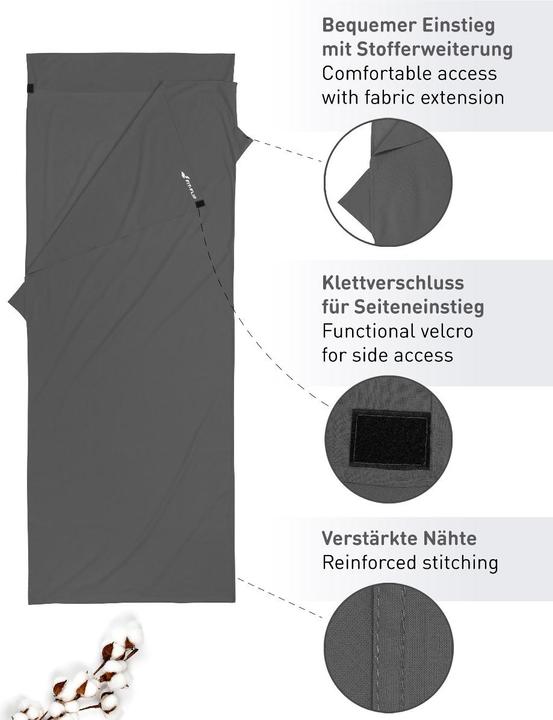 Image du produit Fit-Flip Hüttenschlafsack Baumwolle ultraleicht mit Kissenfach 90x220cm (220 cm)