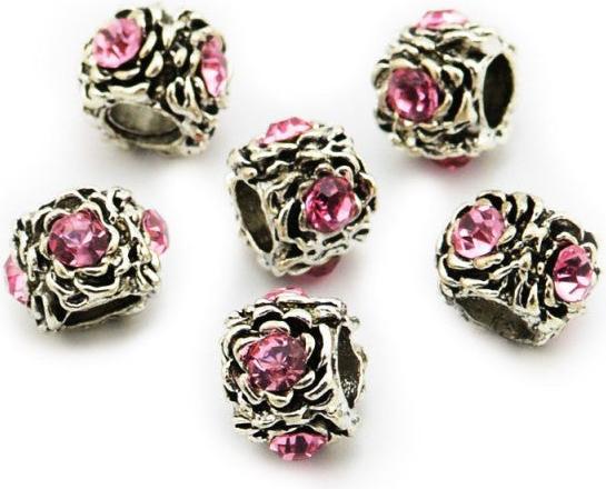 Produktbild Hermex Strass Rose Bead versilbert 925 - Silbrig Rosa (Silber 925)