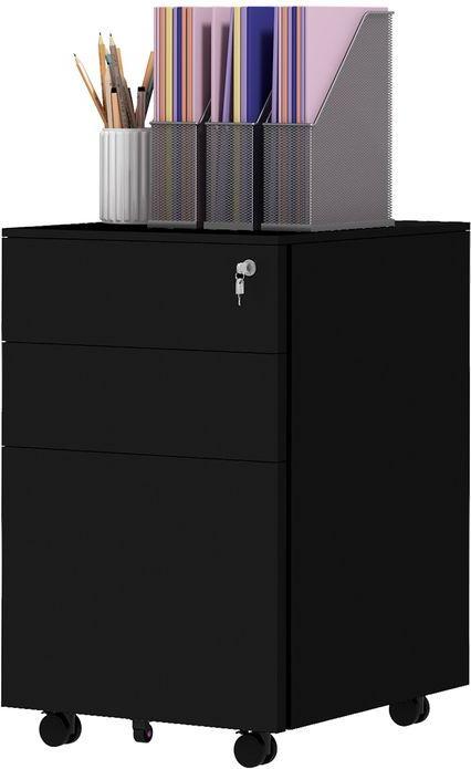 Produktbild Swisshandel24 Rollcontainer Aktenschrank, 3 Schubladen, abschliessbar, rollbar, 37cmx43,5cmx60cm, Schwarz
