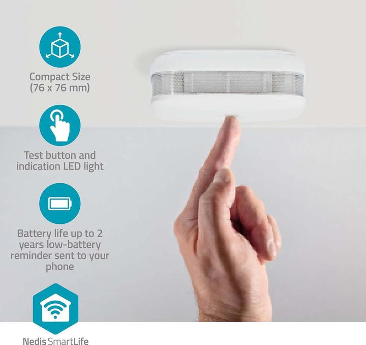 Immagine prodotto Nedis Rivelatore di fumo SmartLife | Wi-Fi | Funzionamento a batteria | Durata del sensore: 10 anni | EN