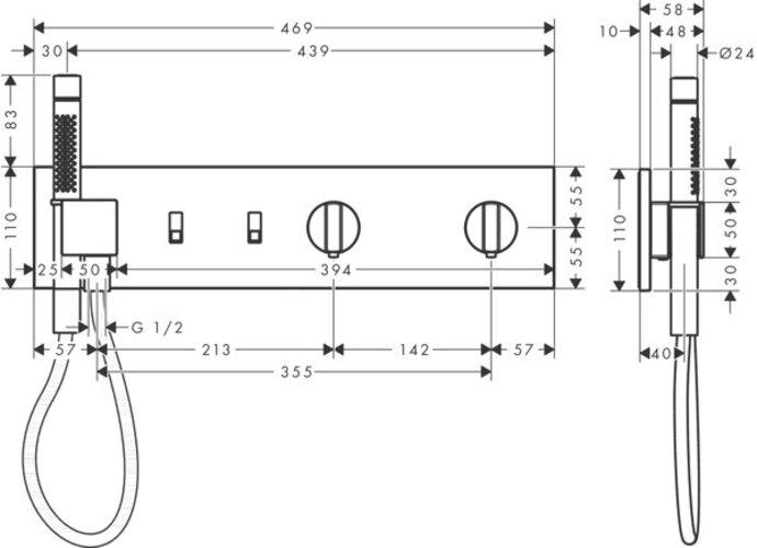Produktbild hansgrohe AXOR ShowerComposition Thermostatmodul Select, 2 Verbraucher, 470/110, 12571