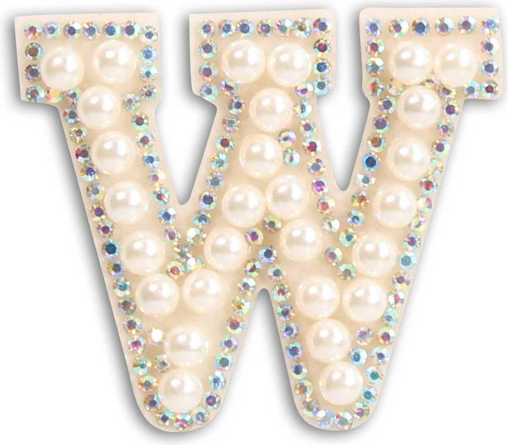 Actual product image PhoneLook Autocollant sticker pour téléphone/tablette/ordinateur brodé en 3D pearls blanc Lettre W