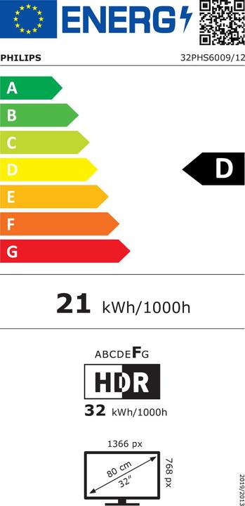Label énergétique Philips 32PHS6009/12 (32", PHS6009, LED, HD, 2024)