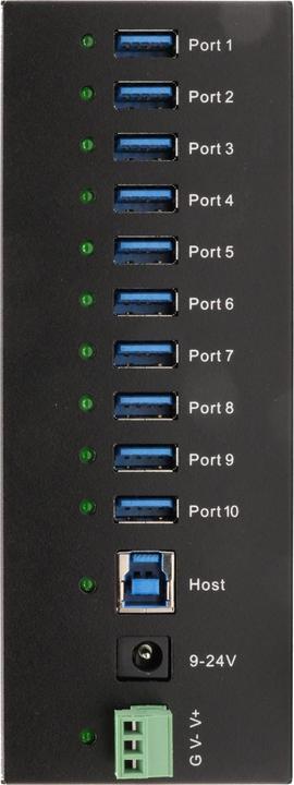 Produktbild Exsys 10 Port USB 3.0 HUB Metall-Gehäuse, inkl. Netzteil 12V/5A, USB 3.0 Kabel, Din-Ra (USB-B, 10 Ports)