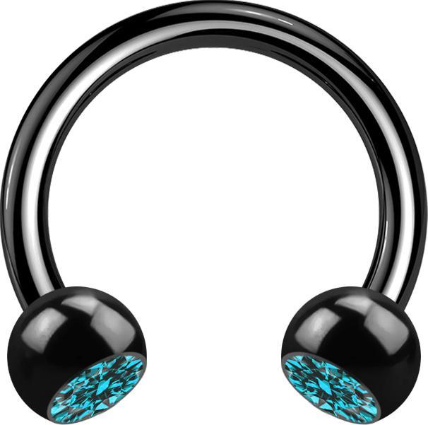 Star Piercing Micro Circular Barbell schwarz mit zwei Kugeln Kristall aqua (ohne Messing, Titan G23)