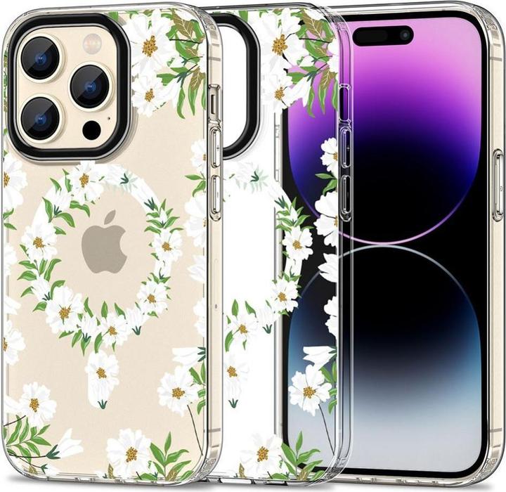 Actual product image Tech-Protect MagMood MagSafe case for iPhone 15 Pro Max - white daisies (Apple iPhone 15 Pro Max)