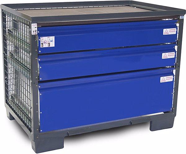 Produktbild Sth-Systeme Gitterbox, mit 3 abschliessbaren Schubladen, aus verzinktem Blech, Fronten blau