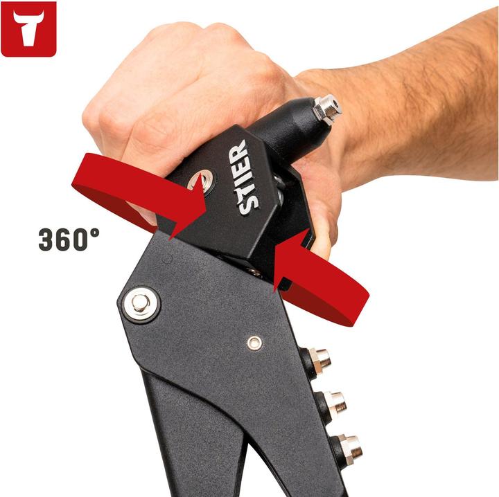 Actual product image Stier Premium blind rivet set with 360° manual riveting pliers and 501-piece blind rivets