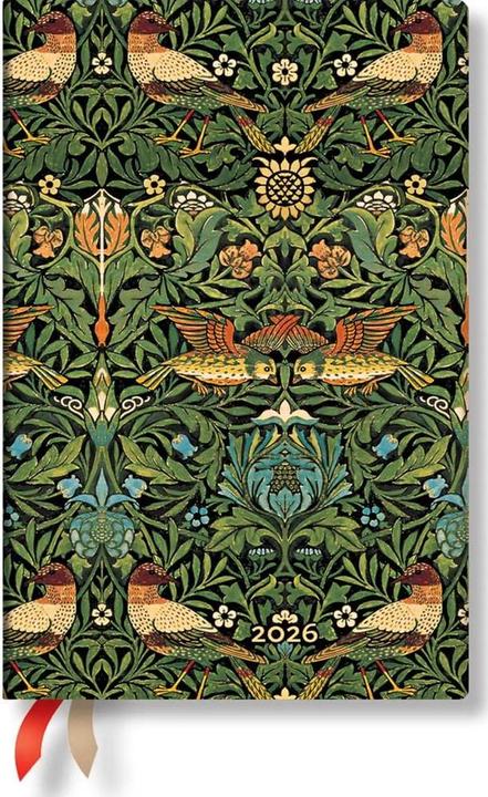 Paperblanks PAPERBLAN Agenda Morris Vögel 2026 FD0676-4 1W/2S HOR Mini SC DE 9.5x14cm (14 x 9,5 cm, Tedesco)