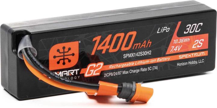 Actual product image 7.4V 1400mAh 2S 30C Smart G2 LiPo Battery: IC2 (7.40 V, 1400 mAh)