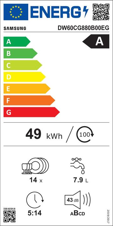 Label énergétique Samsung DW60CG880B00EG