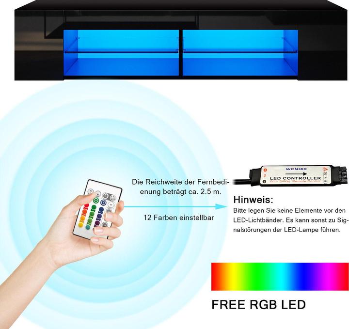 Immagine prodotto SONNI Lavagna TV 135x39x30cm nera con illuminazione LED Lavagna smaltata Lavagna multimediale TV (135 x 39 x 30 cm)
