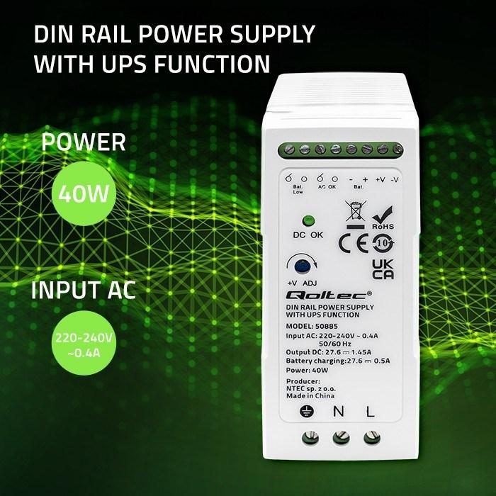 Actual product image Qoltec 50885 Stable DIN rail power supply unit with UPS function | 40W