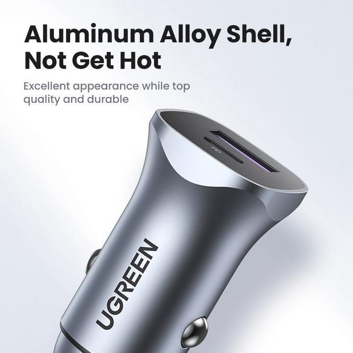 Image du produit Ugreen CD130 Car Charger, USB-A+PD 3.0, USB-C, QC3.0 30W (Grey)