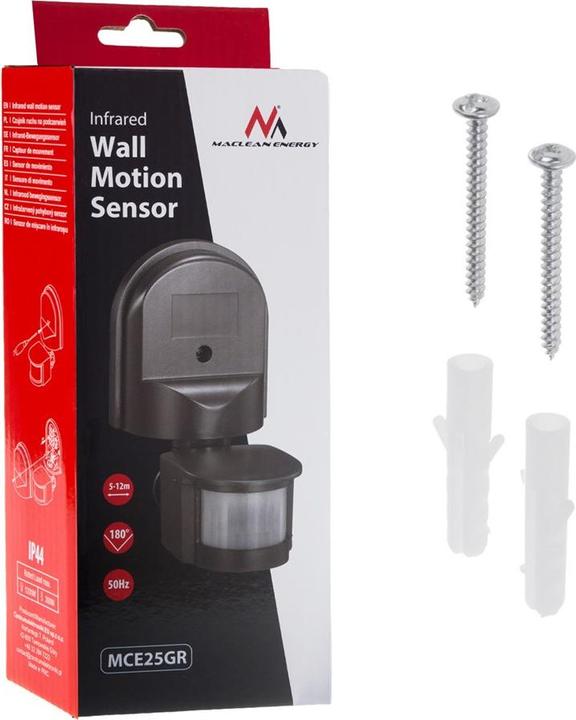 Immagine prodotto Maclean Sensore di movimento e crepuscolare a parete 180° max 1200W grigio MCE25 GR