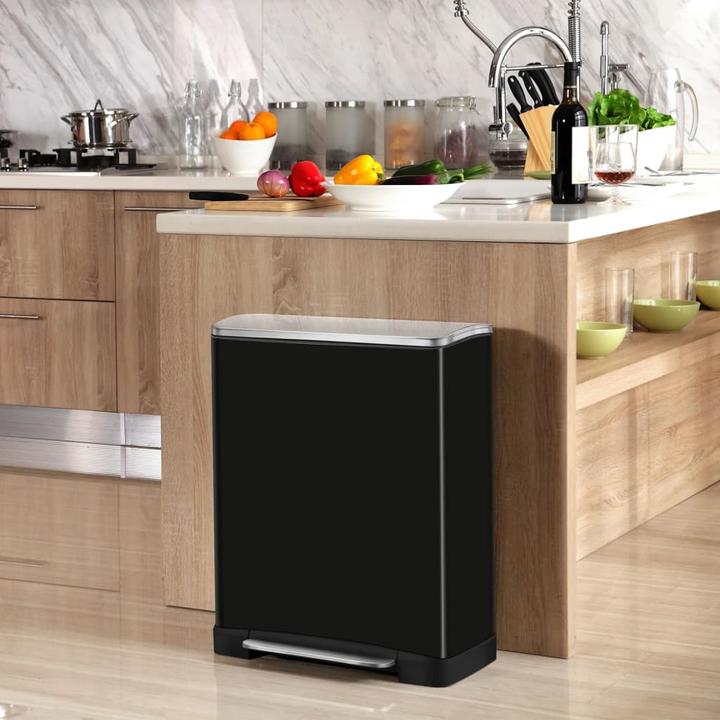Actual product image EKO Mülltrennsystem E-Cube Recycling 28 plus 18 L schwarz mit extra breitem Pedal, gedämpftem Decke (46 l)