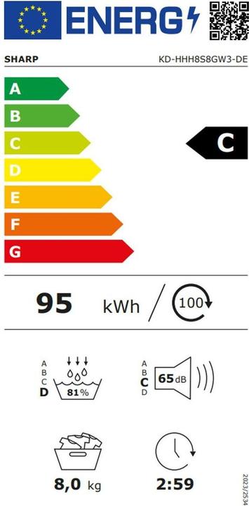 Energie-Label Sharp KD-HHH8S8GW3-DE (8 kg, Rechts)