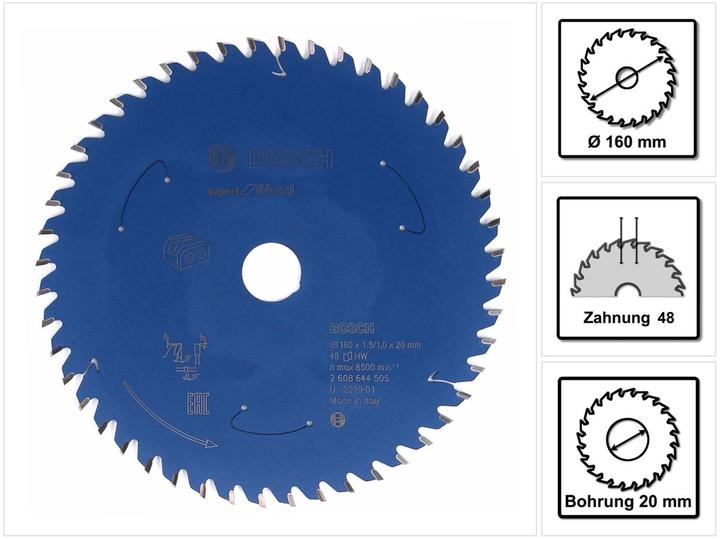 Actual product image Bosch Professional Zubehör Cordless circular saw blade Expert for Wood, 160 x 1.5/1 x 20, 48 teeth