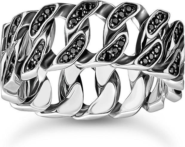 Immagine prodotto Thomas Sabo Ring Kettenglieder schwarze Steine breit Silber (60, 925 Argento)