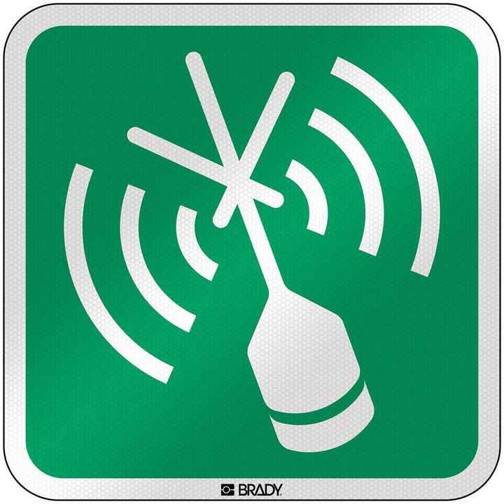 Actual product image Brady E/E052/NT/RFL-390x390-1, ISO safety sign - distress beacon, laminated reflective B