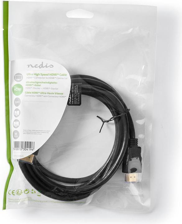 Image du produit Nedis Câble HDMI ultra-rapide de 2m avec Ethernet, plaqué or (noir) Prise en charge : 8K à 60H (2 m, HDMI)