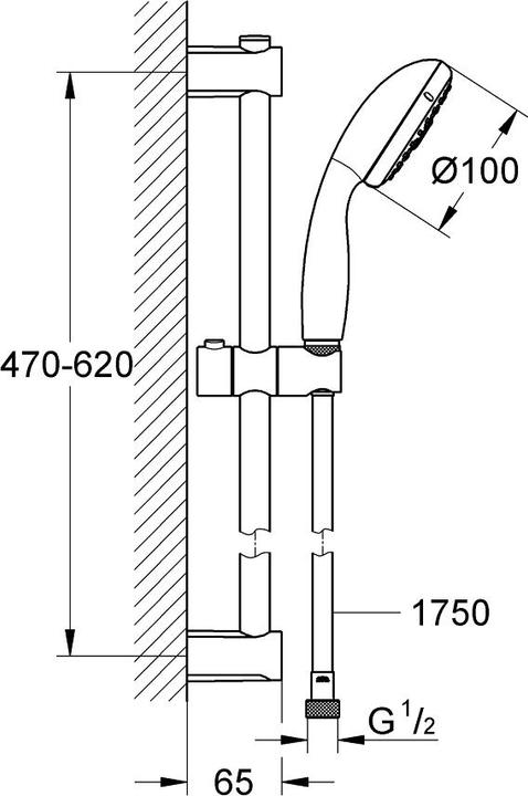 Actual product image Grohe Vitalio Start 100 shower bar set, 3 spray types, water-saving, shower bar 600mm, chrome