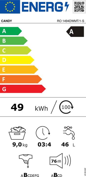 Label énergétique Candy Rapida RO 1494DWMT/1-S (9 kg, Gauche)