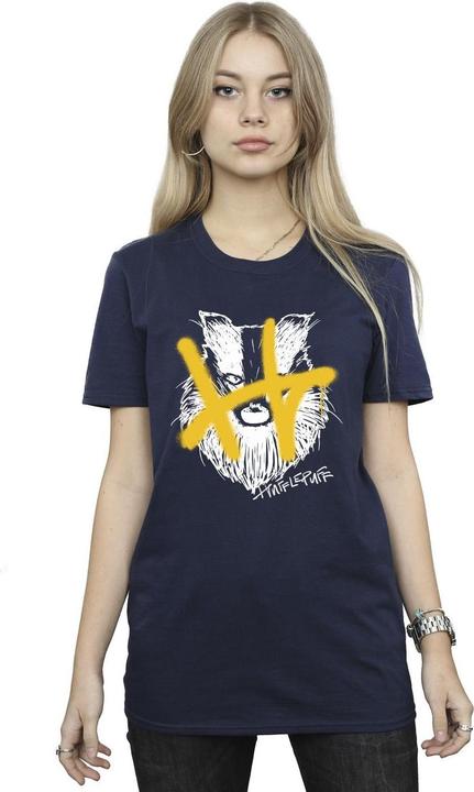 Actual product image Womens/Ladies Hufflepuff Pop Spray Cotton Boyfriend T-Shirt (XXL)