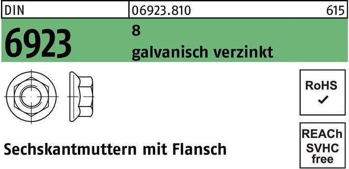 Produktbild Sechskantmutter DIN 6923 m.Flansch M 4 8 galvanisch verzinkt (M4)