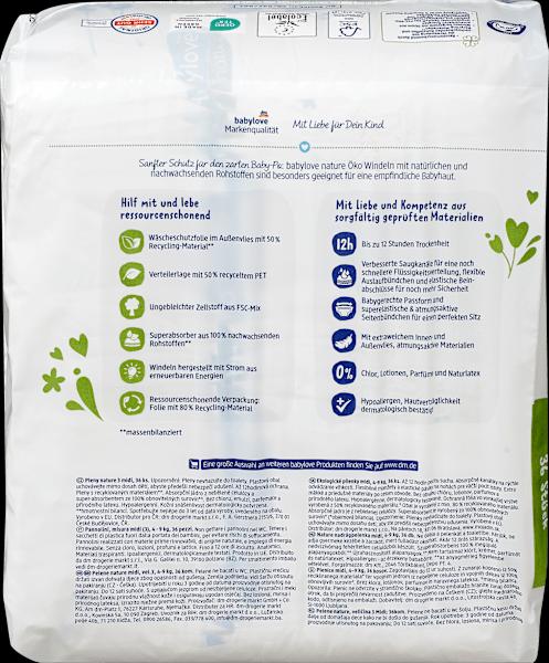 Valeurs nutritives et ingrédients dm babylove nature Windeln (Taille 3, Pack, 36 pièce(s))