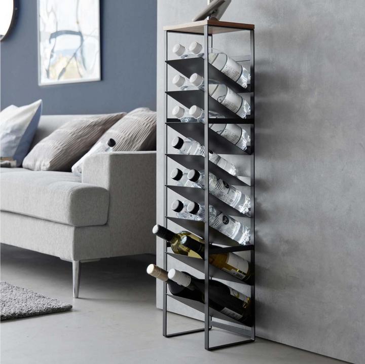 Image du produit Yamazaki Rack à bouteilles à 8 étages avec étagère en bois TOWER (20 x 19,5 x 88,5 cm, 16 Fl.)