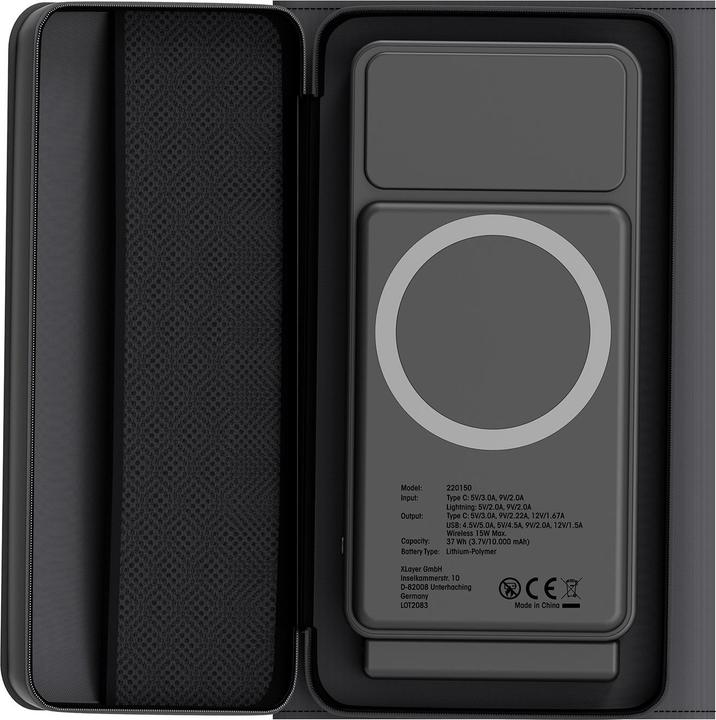 Image du produit Xlayer Banque d'alimentation sans fil 10.000mAh 15W Noir avec panneau solaire (10000 mAh, 15 W, 37 Wh)