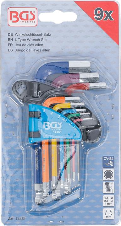 Produktbild BGS Winkelschlüssel-Satz | Multicolour | kurz | Innensechskant, Innensechskant mit Kugelkopf 1,5 - 10...