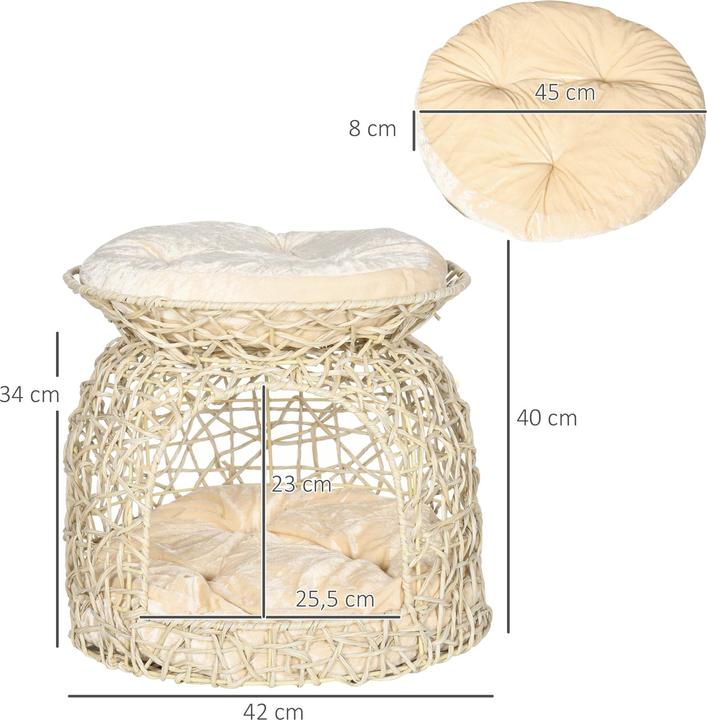 Actual product image PawHut Rattan cat basket with cushion (Cat)