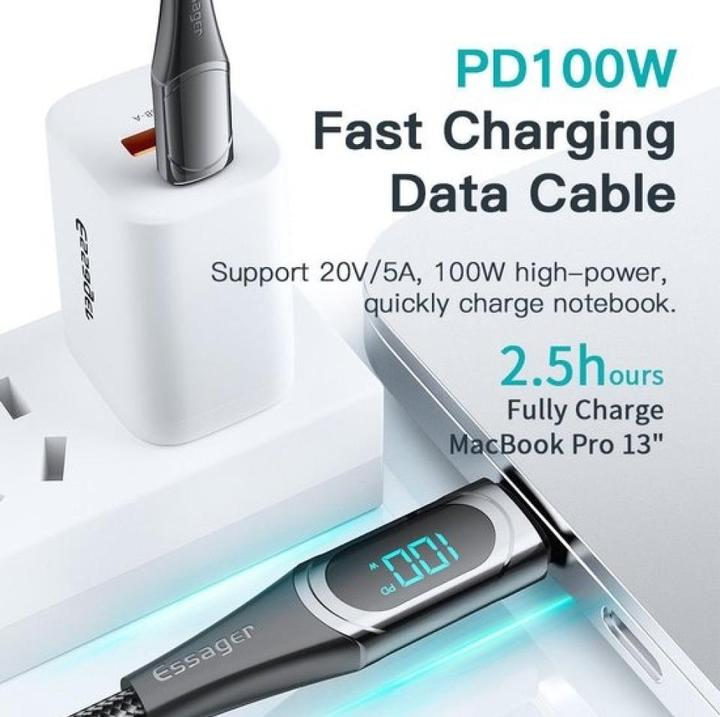 Actual product image Essager USB C — USB C (2 m, USB 3.2 Gen 1, 100 W)