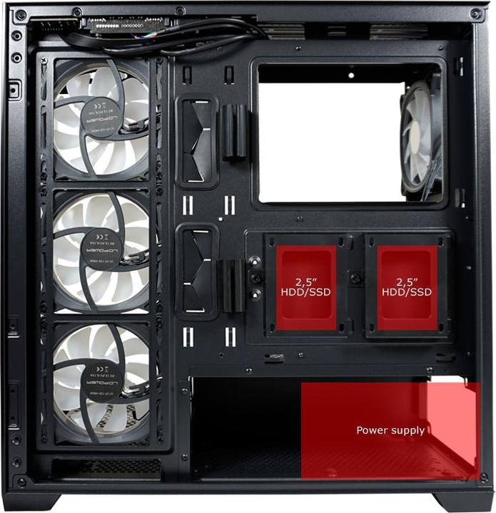 Image du produit LC-Power Boîtier MidiTower 715B black USB3.2/Audio,sans alimentation,SEAMLESS X (mATX, Mini-ITX, ATX)