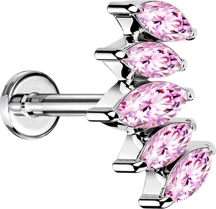 Immagine prodotto Star Piercing Micro Labret filo interno argento scomparti con cinque cristalli rosa (senza ottone, Acciaio chirurgico 316L)