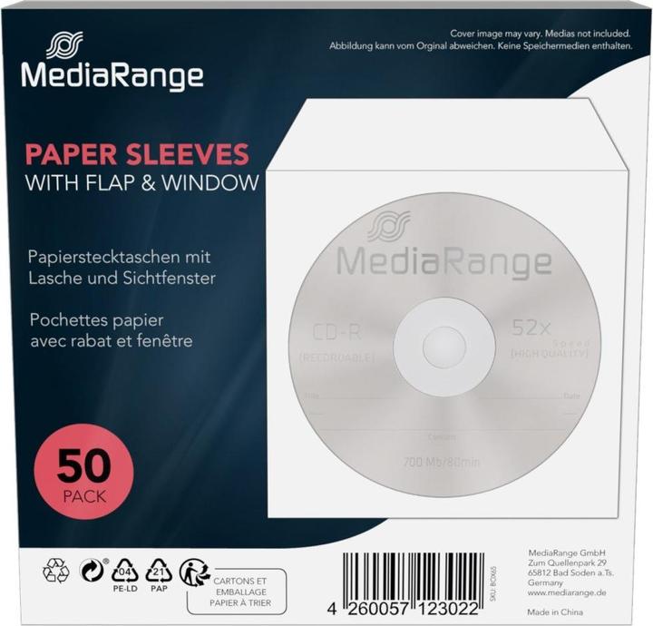 Productafbeelding MediaRange CD/DVD Papierhüllen mit Sichtfenster