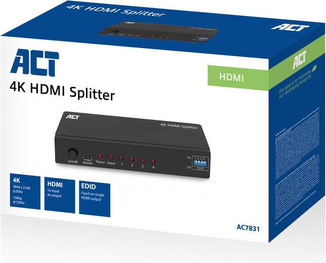 Actual product image 4K HDMI splitter, 1 in 4 out, EDID support