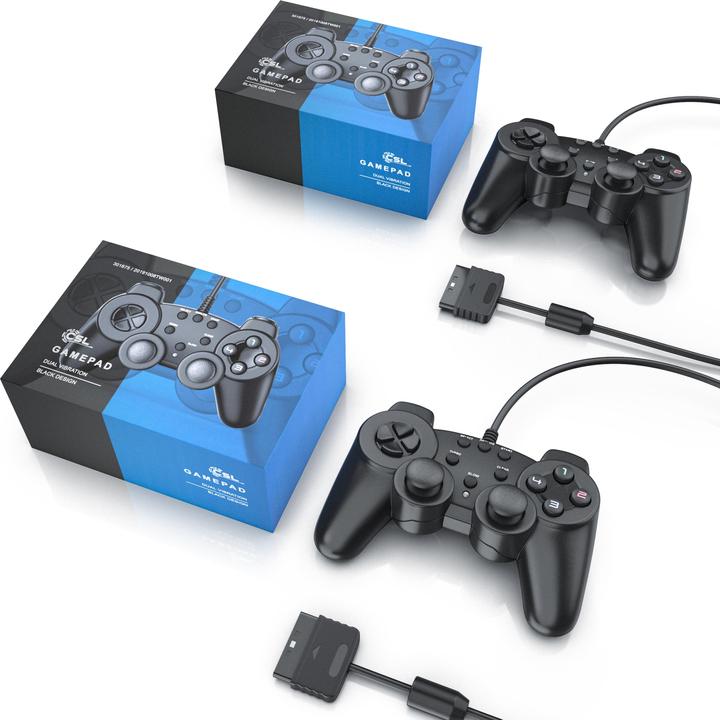 Image du produit CSL 2x PlayStation Controller, PS2 Gamepad avec double vibration (effet Rumble), précision & confort (PS2)