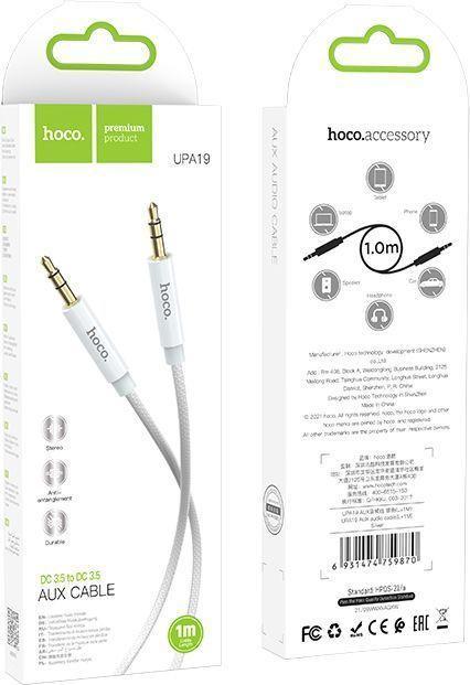 Immagine prodotto Hoco Cavo audio AUX doppio da 3,5 mm da 1 metro, argento (1 m, Connettore da 3,5 mm (AUX))