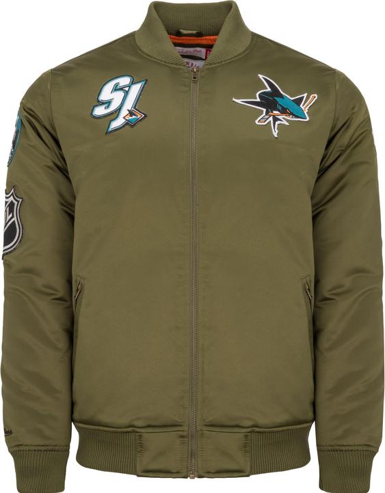 Mitchell & Ness M&N Satin Bomber Jacke - PATCHES San Jose Sharks - L (L)