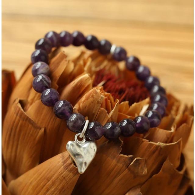 Produktbild Andreani Armband aus echtem Amethyst mit Herzanhänger von (19 cm, Echtes Amethyst)