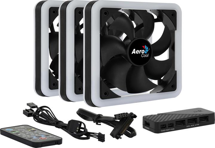 Actual product image AeroCool Edge 14 Pro fan, RGB, 3-pack incl. controller (140 mm, 3 x)
