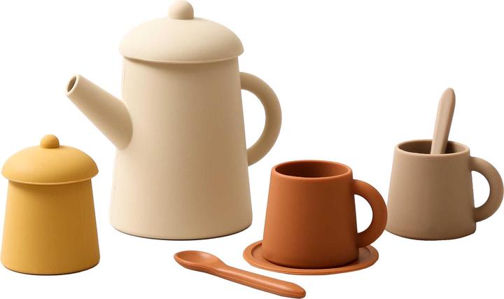 Actual product image Esmée Children's tea set made of silicone in sienna/beige, with cups, kettle and sugar bowl