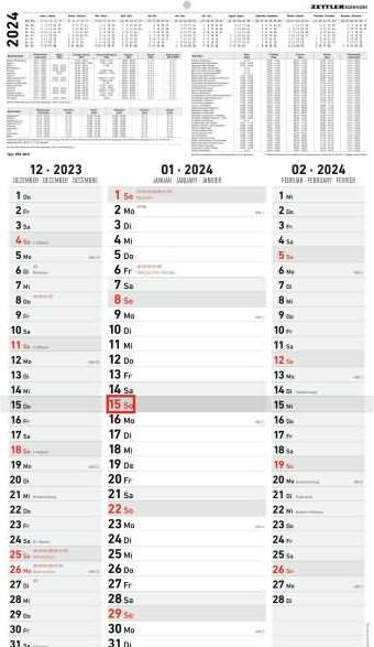 Produktbild 3-Monatskalender Streifenplaner 2024 33x58,8 (Deutsch)