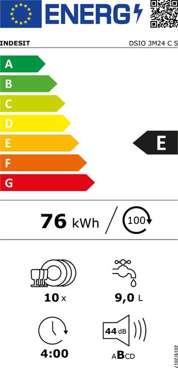 Etichetta energetica Indesit Zmywarka do zabudowy DSIO3M24CS